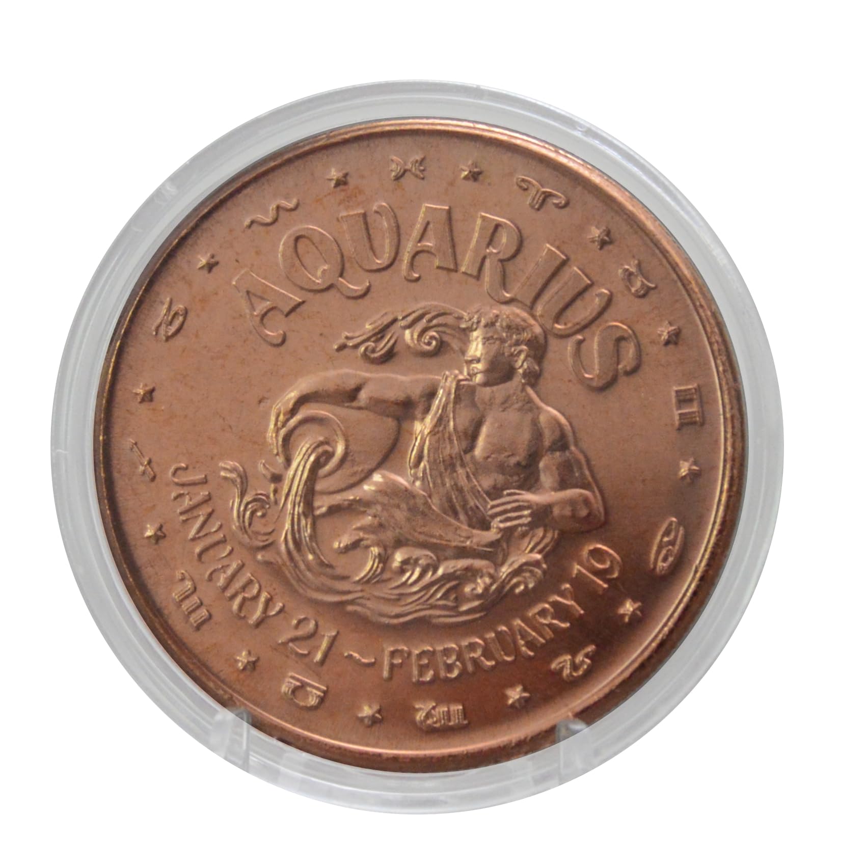Aquarius Water Bearer Token: 1 oz Pure Copper Challenge Coin in Capsule - Astrology & Zodiac Gift, Perfect for Visionaries - COA by Heavenly Metals