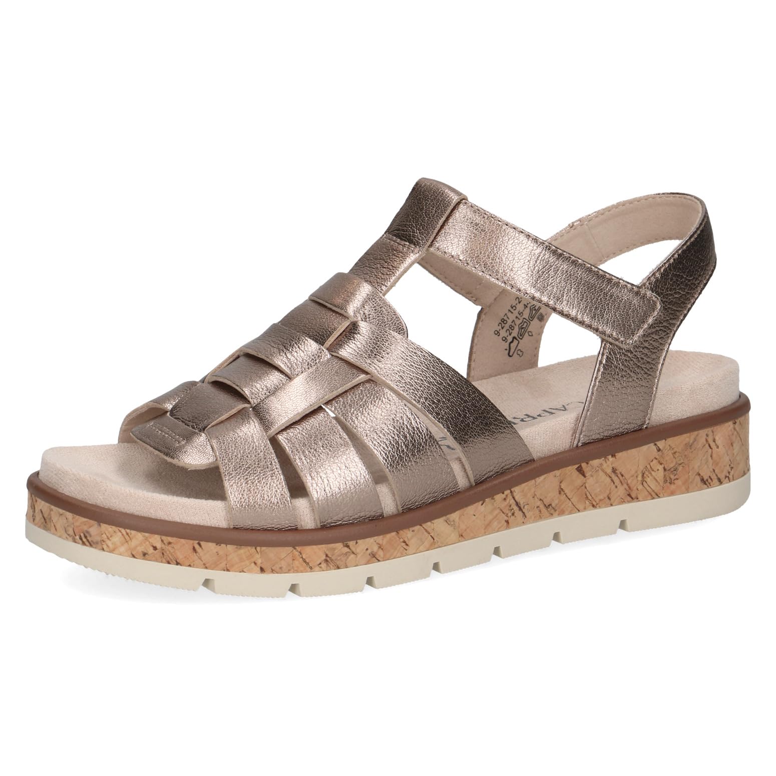 CAPRICE Women Sandals flat Leather with Hook-and-Loop Closure, Beige (Taupe Metallic), 3.5 UK