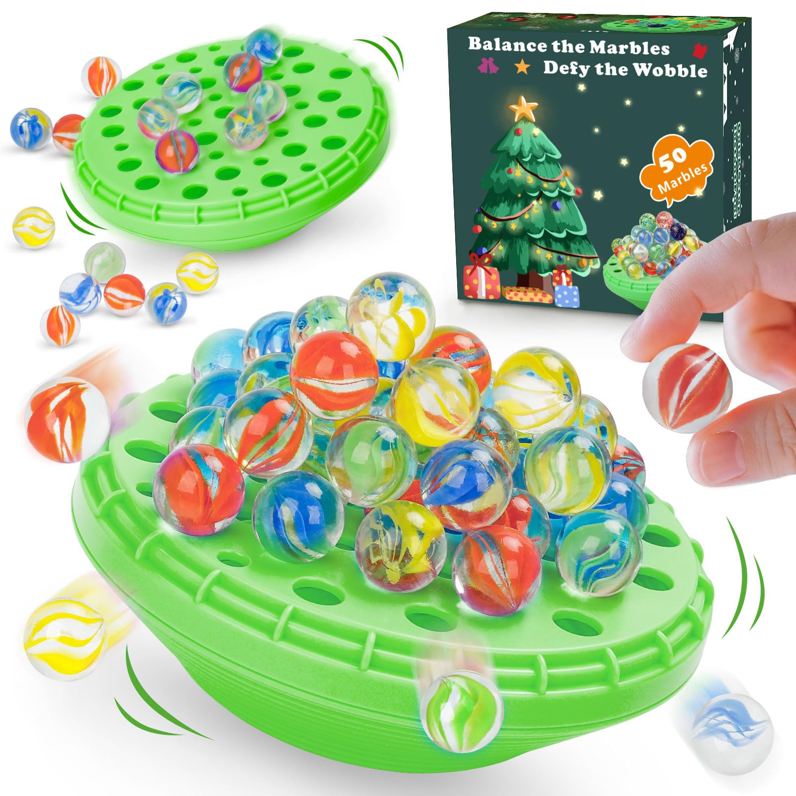 Marble Balance Game, Wobble Marble Stacking Game for Kids 6+, Family Games for Kids and Adults with Built-in Storage, Marbles Board Game for 1-4 Players, Fun Birthday Party Games Toys