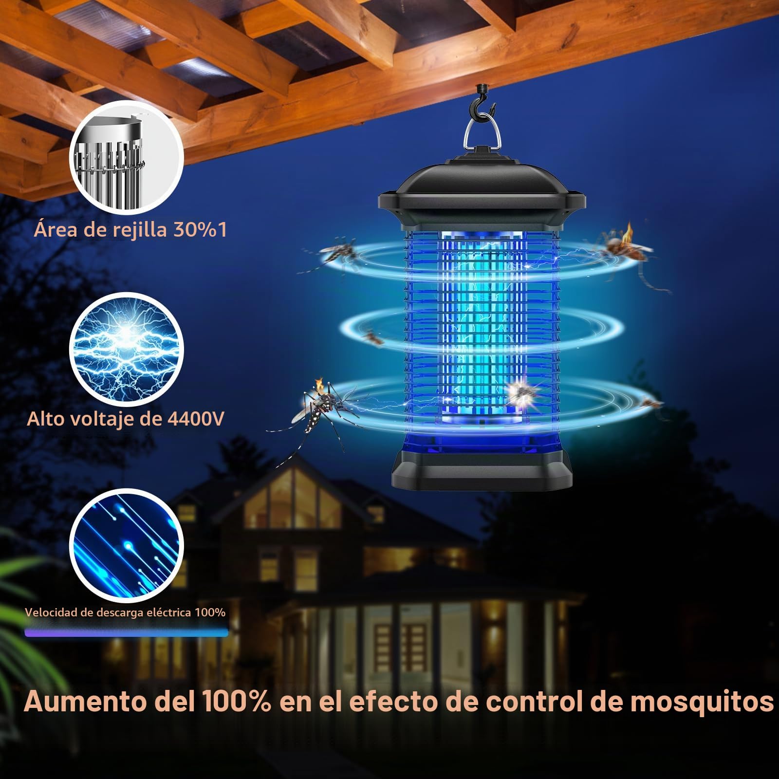 Lámpara Antimosquitos, 18W 4000V Potente Mata Insectos Eléctrico UV, Repelente De Mosquitos para Moscas Alcance 100m² Reducción Eficaz De Los Insectos Voladores para Patio Jardines Patio Trasero