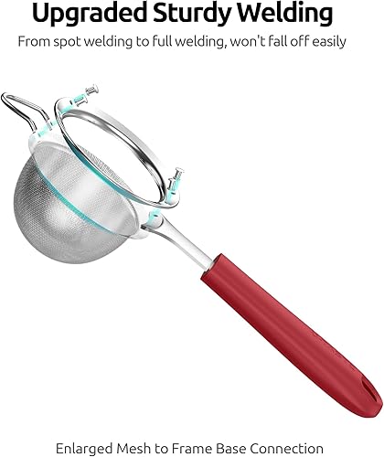 Miniatura 8 de U-Taste Colador pequeño de malla fina: 18/8 de acero inoxidable, 8,5 cm, 30 malla, colador de cocina de malla fina con asa de silicona remachada (4)