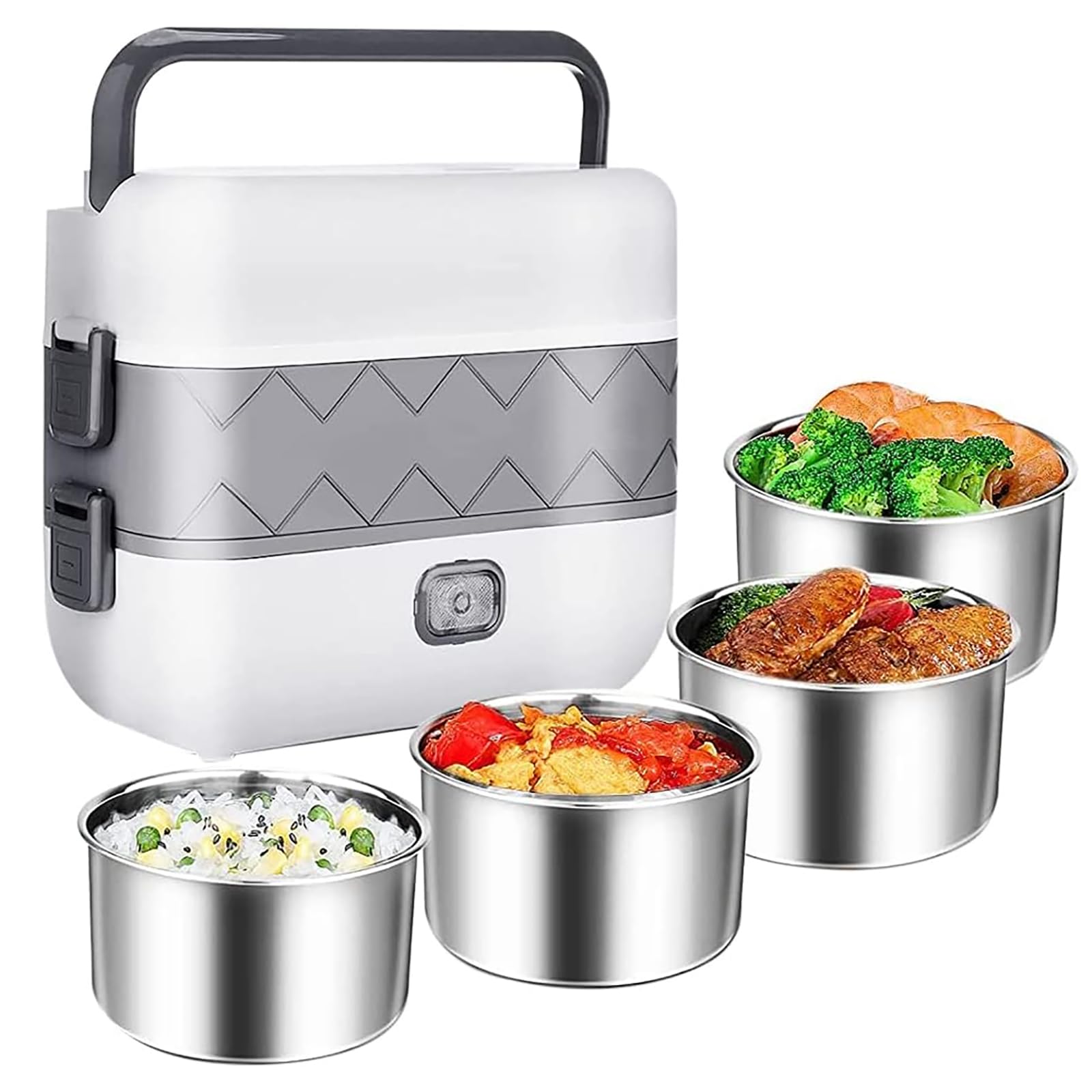 Szybko podgrzewany elektryczny lunchbox, przenośny samogotowujący elektryczny lunchbox z 4 pojemnikami ze stali nierdzewnej, 20 minut szybkiego podgrzewania i funkcją automatyczneg