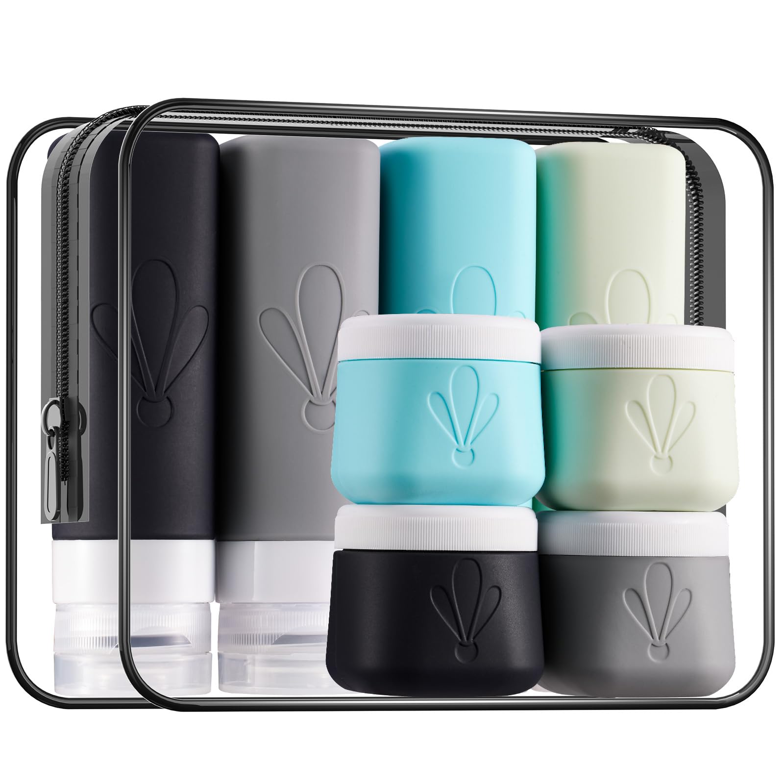 INSFIT 8 Pack Travel Bottles for Toiletries CAA Approved 90ML Silicone Travel Bottles and 60ML Cream Jars