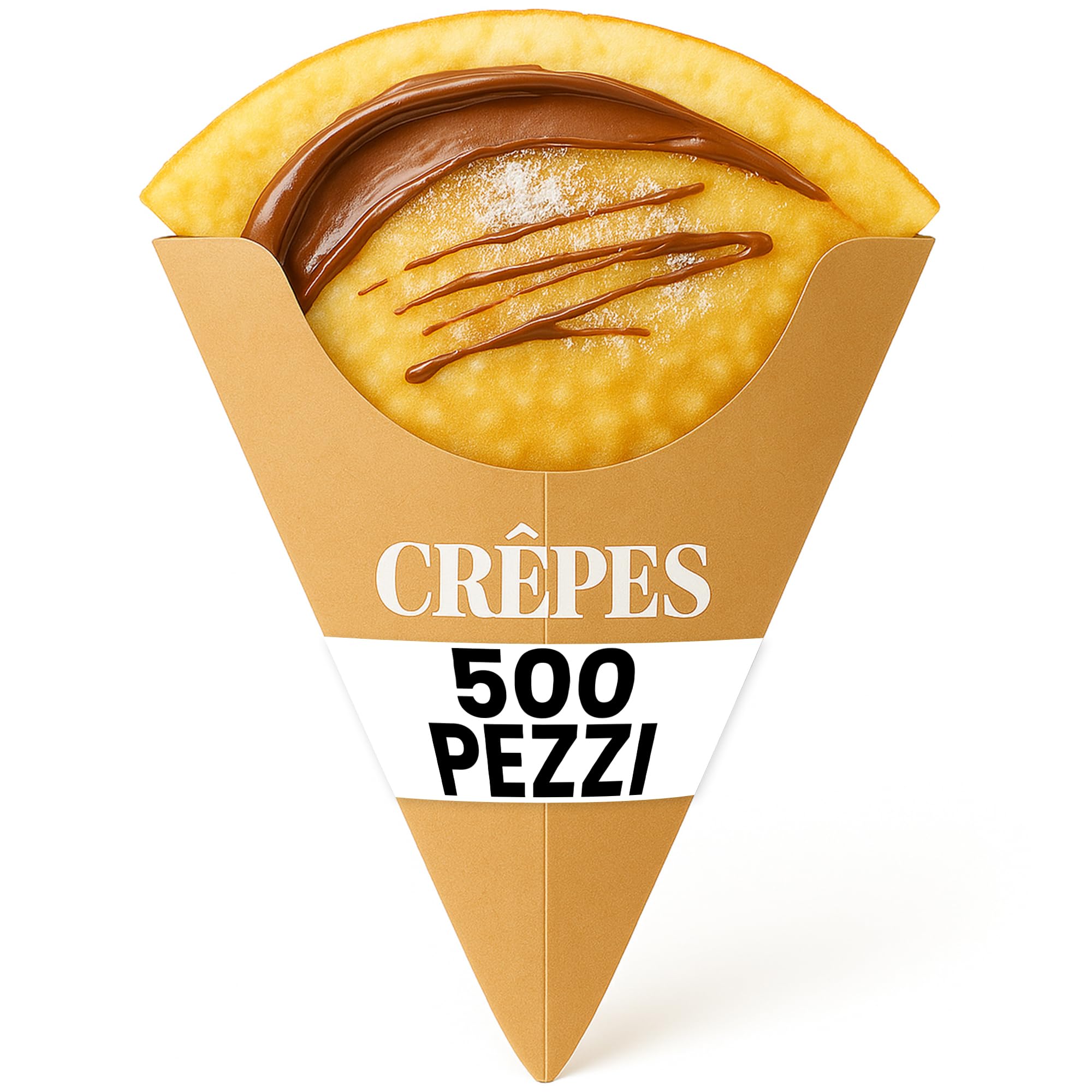 G.M. DISTRIBUZIONE 500 Porta Crepes a Tasca Color Marroncino con Scritte Decorative, Biodegradabile e Compostabile, Ideale per L'asporto di Crepes Dolci e Salate