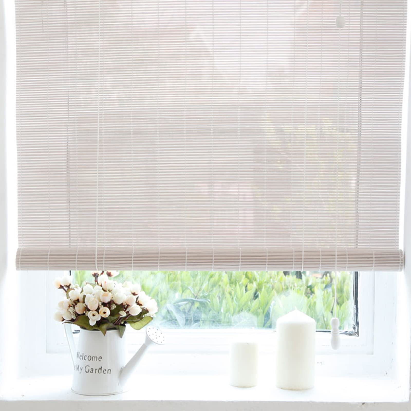 Estores de Bambú Natural,Persianas enrollables y estores Blanco,Persianas de Madera,Persiana de Decorativas,Incluye Accesorios,Personalizable (110 x 170 cm)