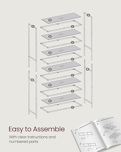 Miniatura 7 de VASAGLE Estantería de 6 niveles, estantería delgada para dormitorio, baño, oficina en casa, vidrio templado, marco de acero, tinta negra y gris