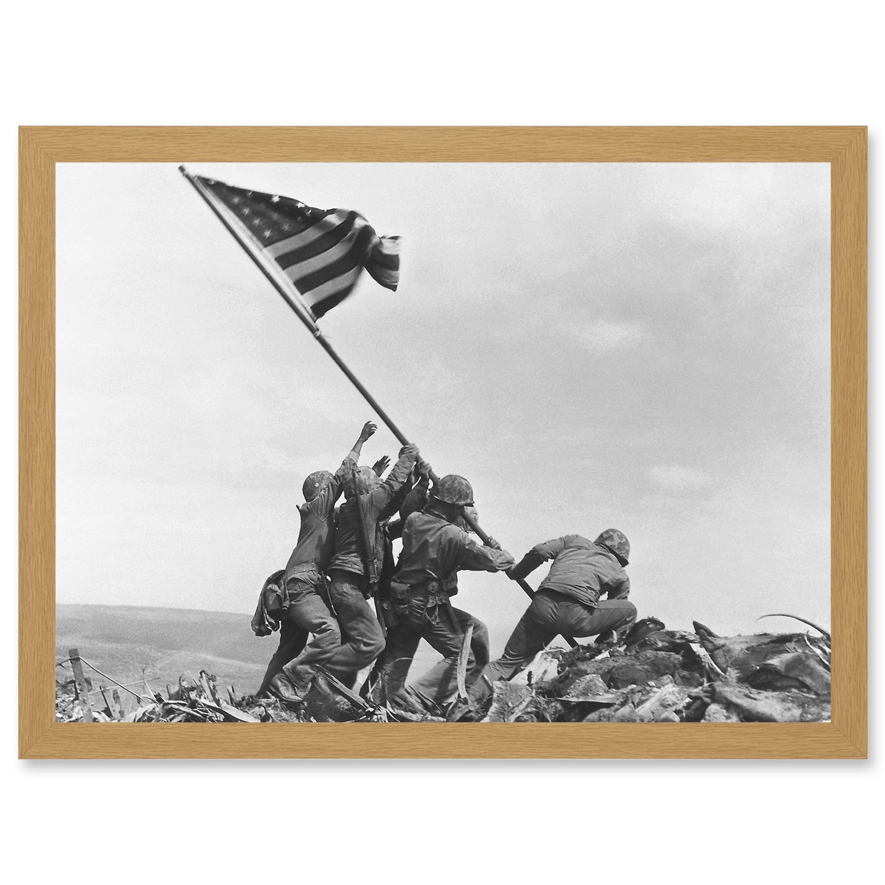 Artery8 Rosenthal Raising Flag Iwo Jima Iconic WWII Photo A4 Artwork Framed Wall Art Print