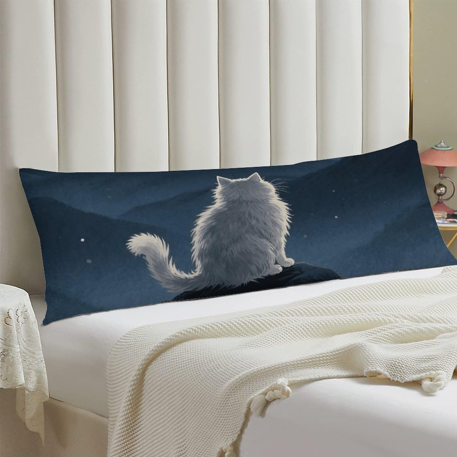 Body Pillow Cover 20x54 Long Pillow Case with Invisible Zipper Breathable Microfiber Lonely Cat Moon Pillowcase Soft Cozy Protector for Bedroom Couch Sofa Bed Home Decor All Seasons