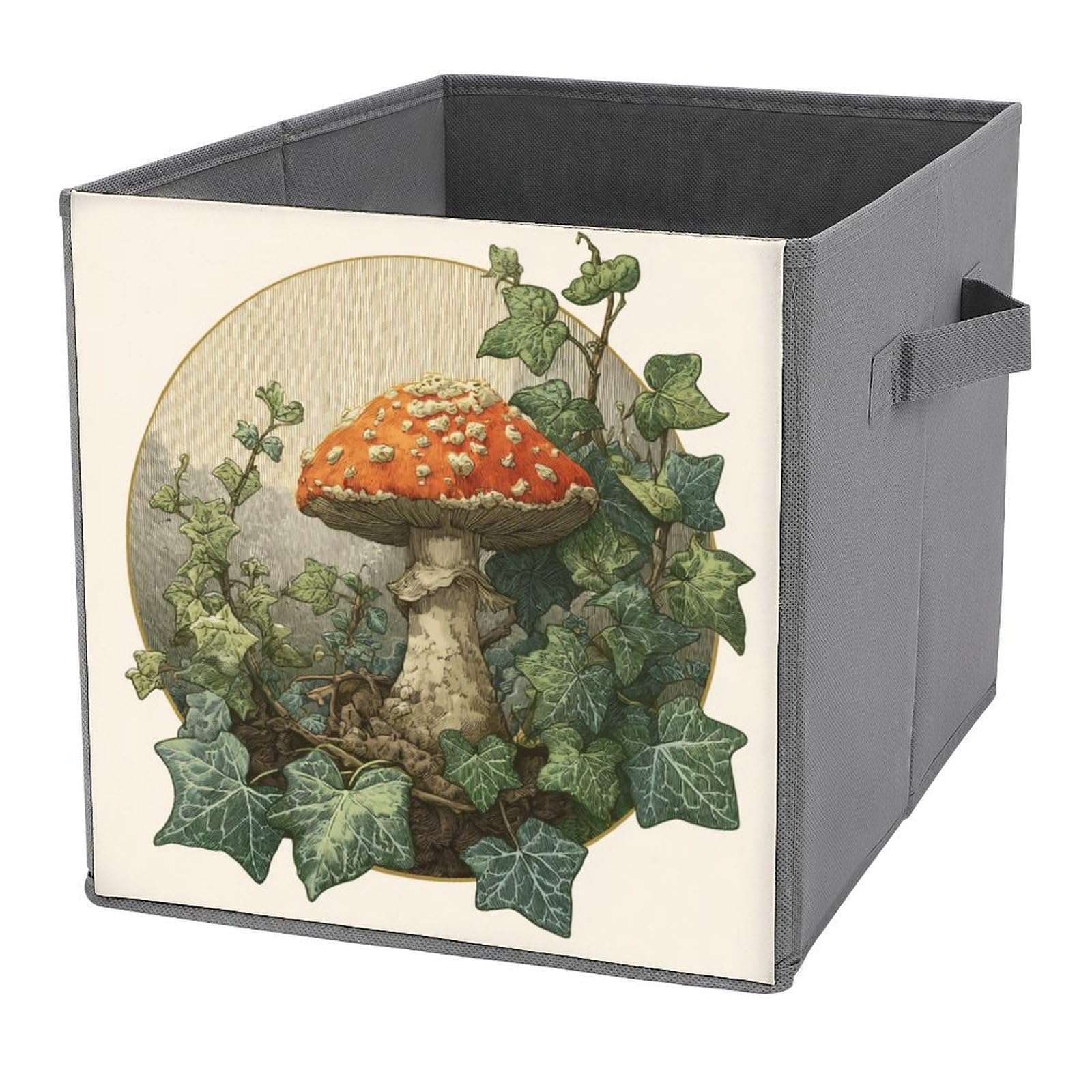 Jubonexis White Toadstool And Ivy Cube Storage Bins Storage Cubes Foldable Decorative Fabric Storage Baskets Home Organizers With Handles For Shelves,Closet, 27X27 Cm