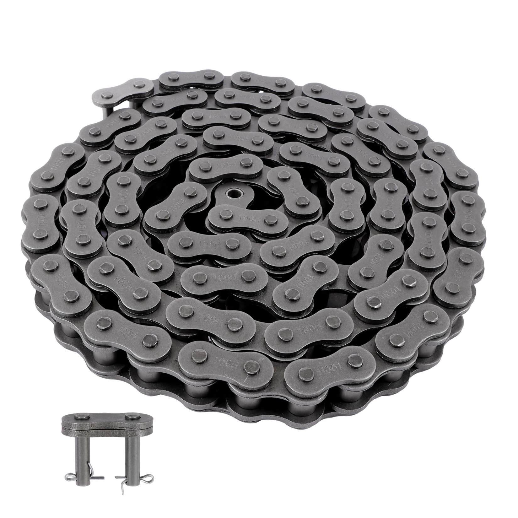 Cadena de Rodillos de Alta Resistencia 100H, 3 Metros (10 pies) con 2 eslabones de conexión - Cadena de transmisión Industrial, agrícola y para maquinaria.