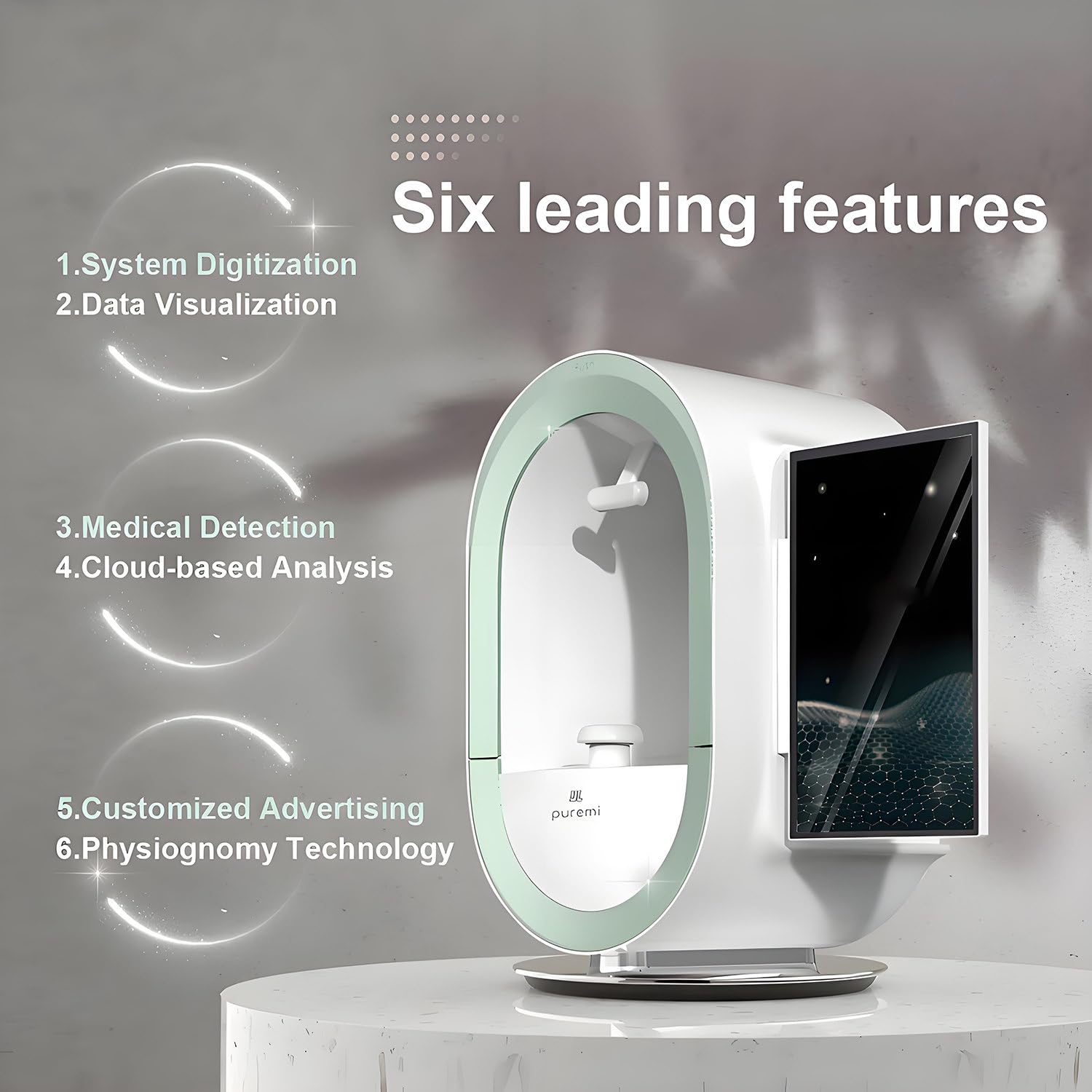 Macchina per l'analisi della pelle professionale per il viso - Imaging AI, strumento diagnostico per il viso ad alta definizione per saloni e spa, informazioni personalizzate sulla pelle Green