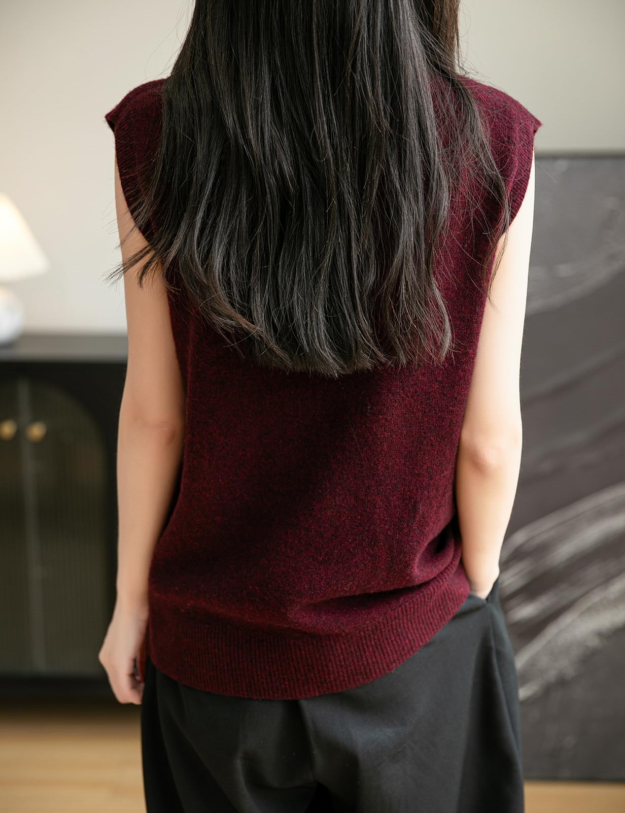 Chanyarn Donna 100% Lana Merino Primavera Autunno Inverno Prima Linea Pronto da Indossare Collo Alto Senza Cuciture Maglia Senza Maniche Maglione Gilet