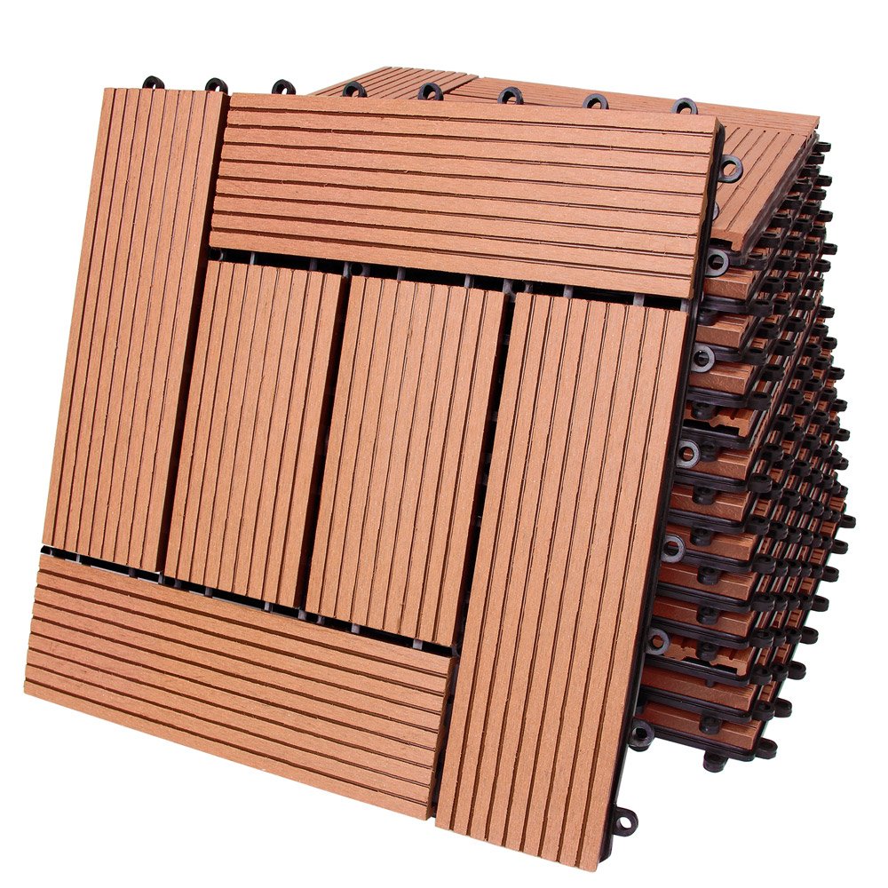 Deuba 11x WPC Decking Tiles Interlocking Waterproof Non-Fading Patio Balcony Deck Path No Tools Required 30 x 30 cm Mosaic