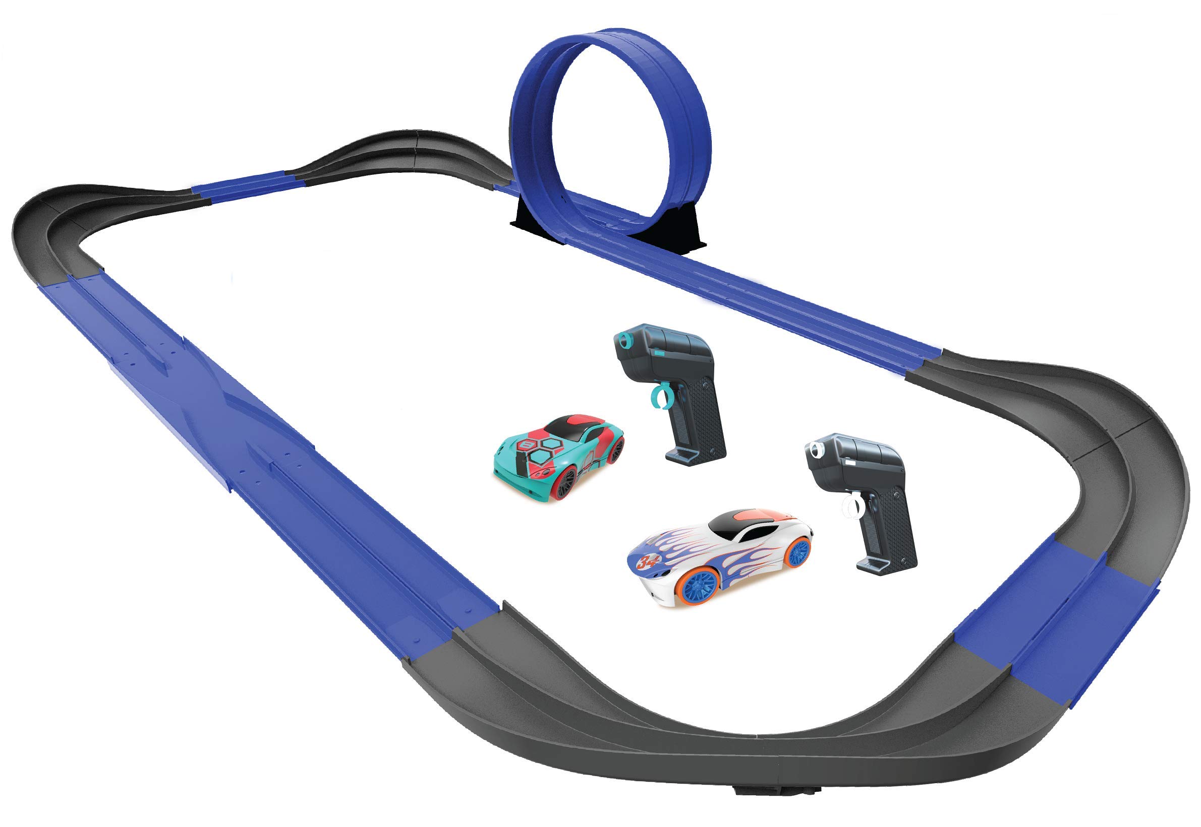 2.4 GHz Radio Control remoto sin ranura, inalámbrico Racing Blazin Loop Speedway Track Set con dos coches 2