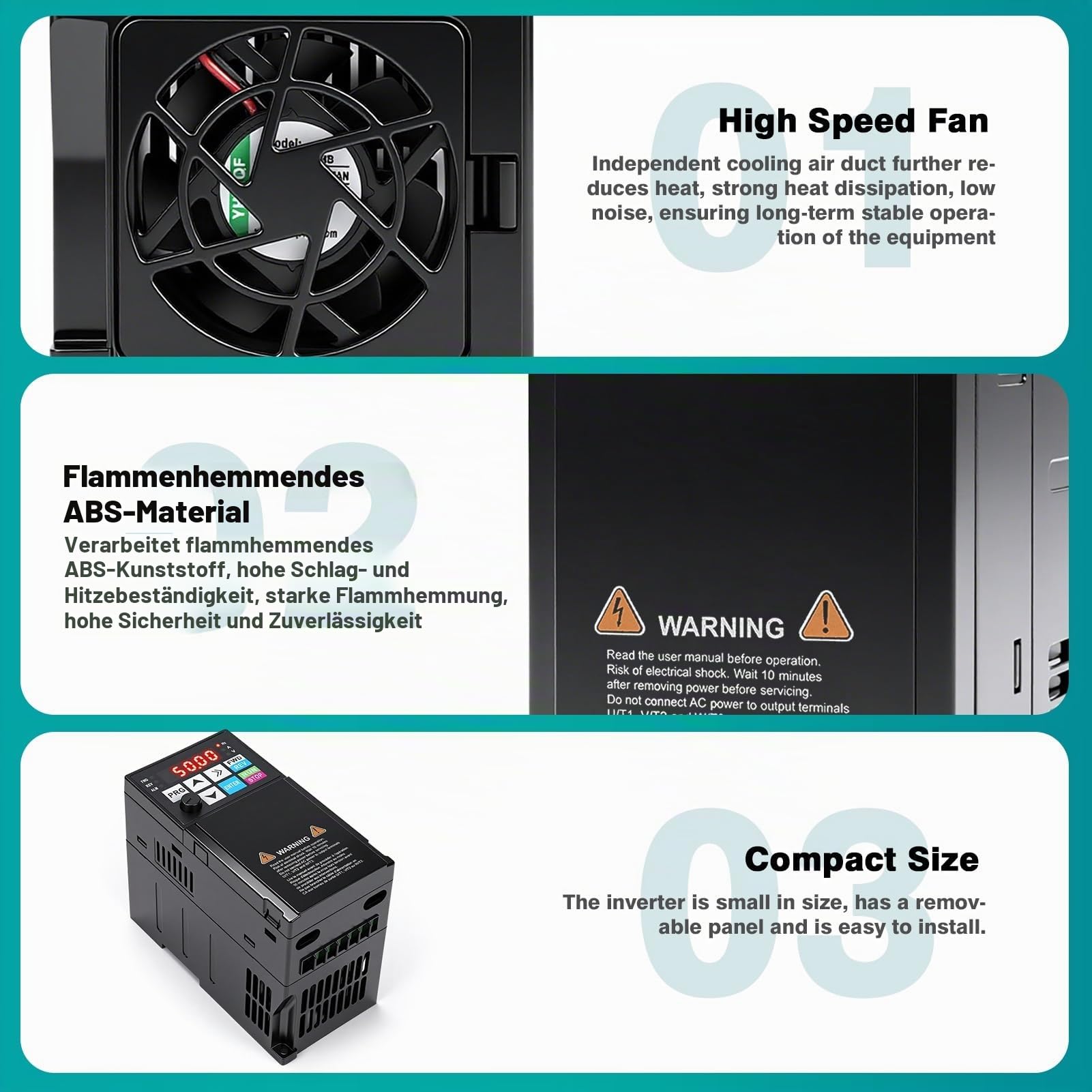 Frequenzumrichter 2,2kW, Frequenzumrichter 3 Phasen Drehzahlregler Motor, 380V 3 Phasen Eingang 3 Phasen Ausgang(Werksmodell :MS350-4T-2.2G 2.2KW)