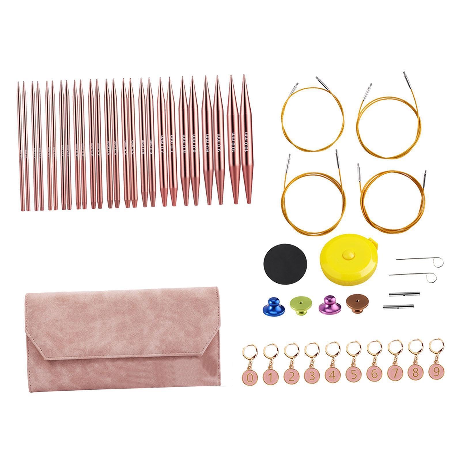 YIXANNX Auswechselbares Rundstricknadel Set, stabile Stricknadel,Rosa | praktisch zum Nähen und Weben, Bambus Rundstricknadeln