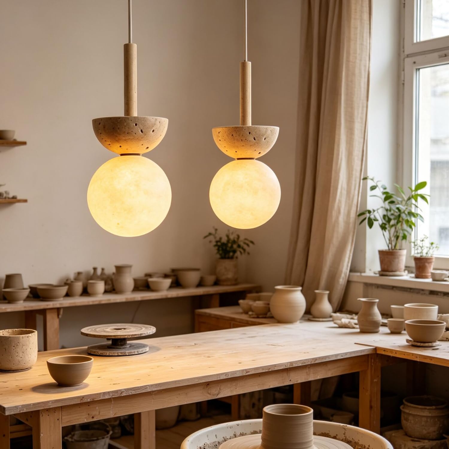 Lampada a sospensione in travertino naturale Lampadario a testa singola