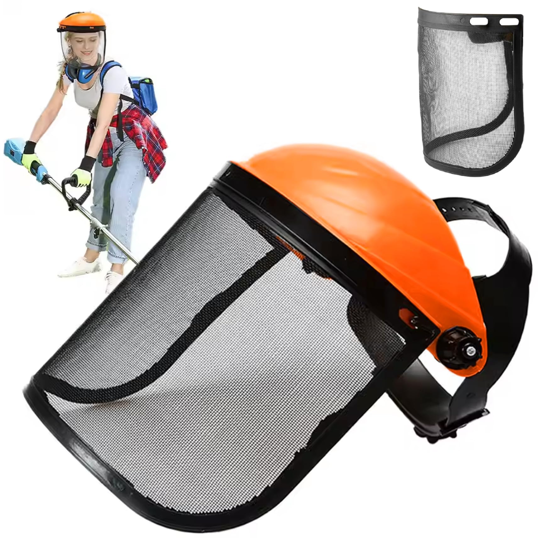 Ameble Orange 2Pcs Flexible Adjustable Steel Wire Mesh Safety Face Shield For Weed Eating, Whacking, Yard Work, Face Guard For Outdoor Tasks