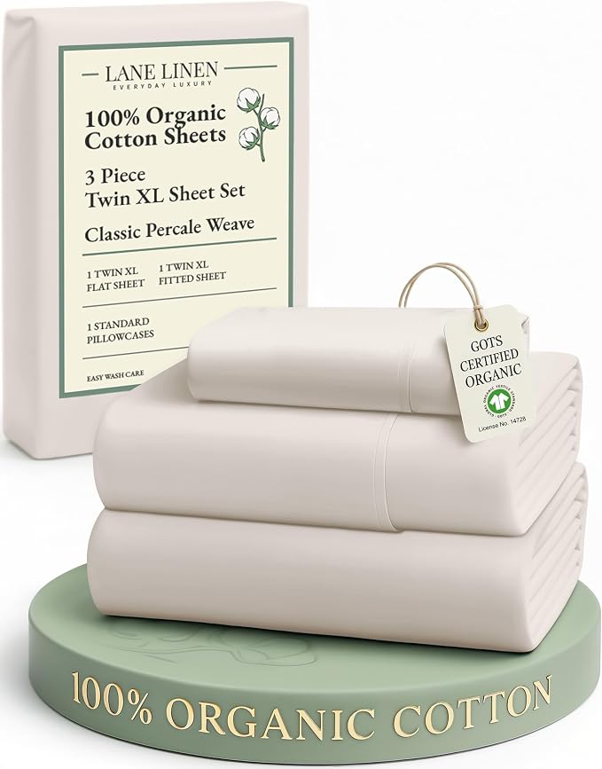 LANE LINEN 100% Organic Cotton Queen Sheet Set, 4Pc Cotton Sheets Queen Size Bed Set, Soft Percale Weave, Deep Pocket Queen Sheets, Hotel-Quality Bed Sheets Queen Size - Glacier Grey