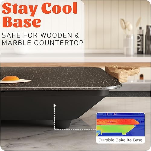 Miniatura 6 de BBQ Masters - Plancha eléctrica de 12 x 20 pulgadas, calentamiento rápido y uniforme de 1700 W, antiadherente de granito ILAG, superficie de cocción