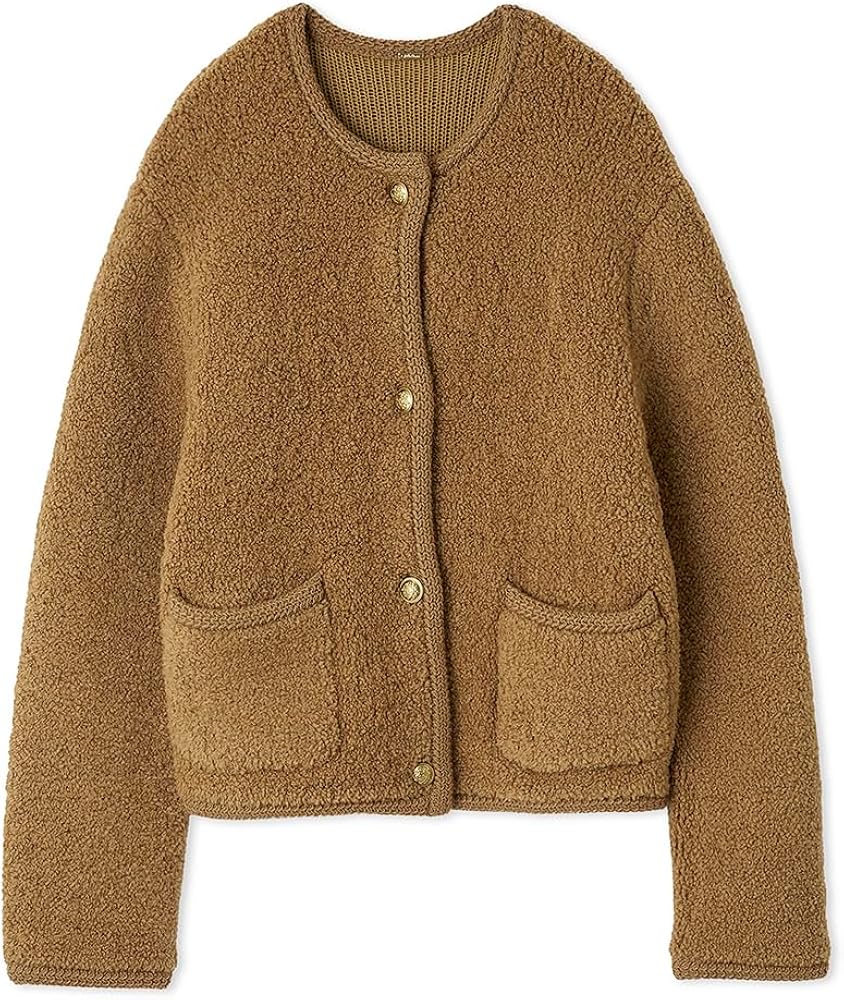 Amazon | [ミラオーウェン] 金釦ムートンライクボアニットカーデ