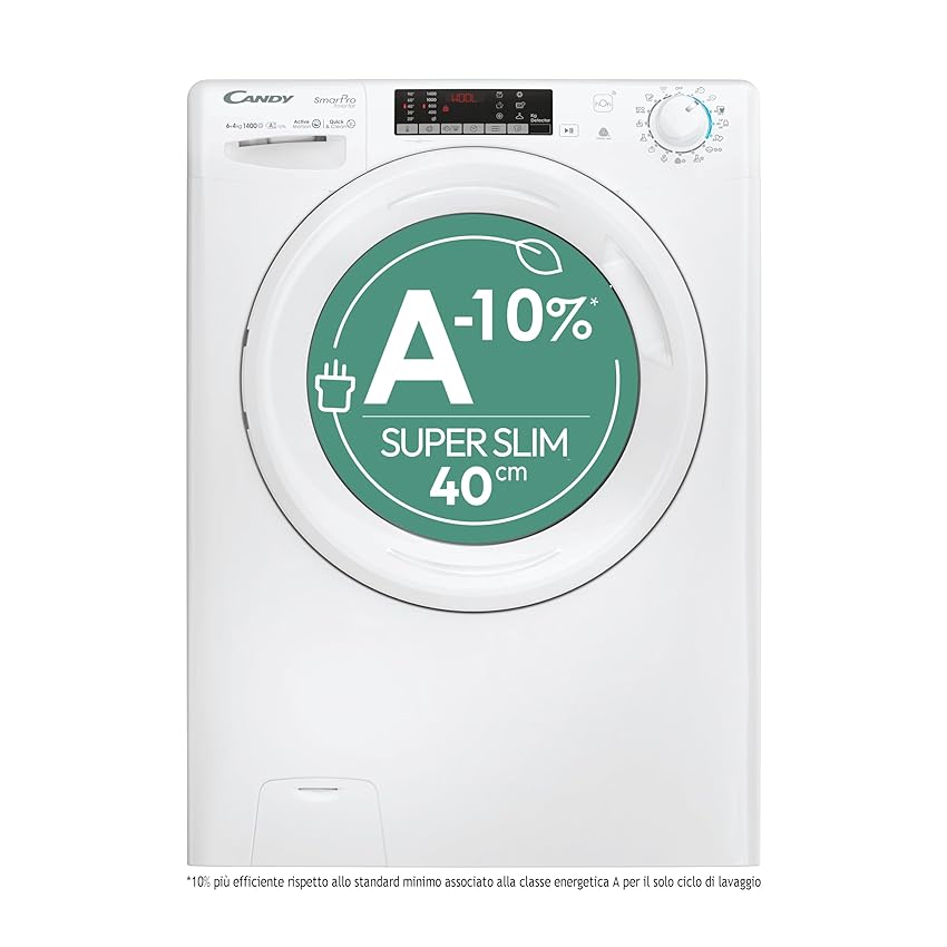 Candy Smart Pro Inverter Lavasciuga Slim 6+4 Kg, Libera Installazione, 1400 Giri, Classe A-20%, Programmi Rapidi, Connessa, App hOn, AxLxP 85x60x45, Bianca - COW 4644TWM61-S