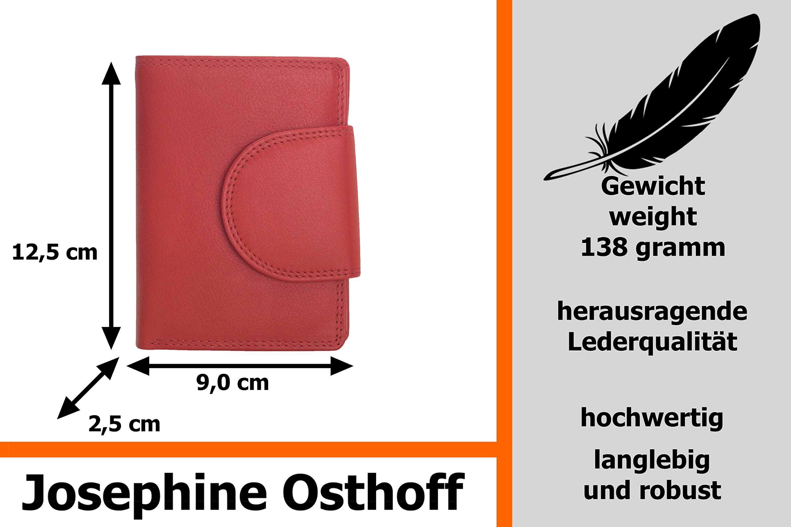 Josephine Osthoff Geldbörse Damen Wiener Schachtel, Platz für 11 Karten, Minibrieftasche mit Münzfach, Portemonnaie Herren Geldbeutel aus echt Leder mit RFID-Schutz (934), Farbe:Kirsche