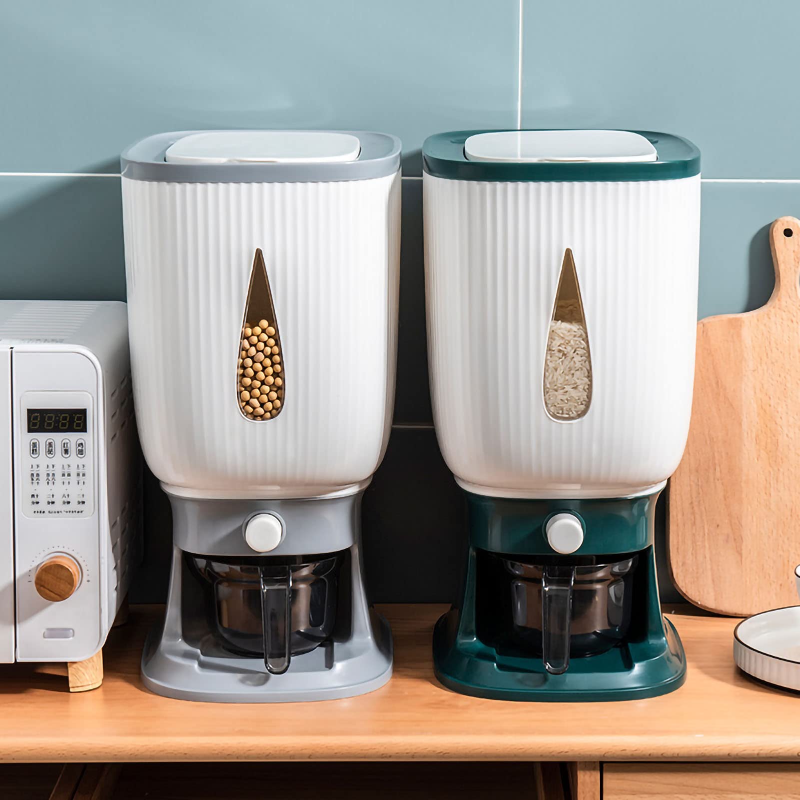 Dispensador de arroz automático de 10 kg gris con taza medidora