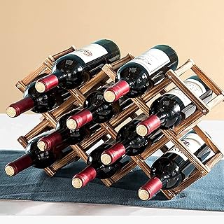 MEETOZ Wood Wine Rack, 10 Bottle Wooden Stackable Wine Cellar Racks, Countertop Free Stand Wine Storage Holder Freestanding Wine Rack for Home Kitchen Bar Cabinets - Carbonization