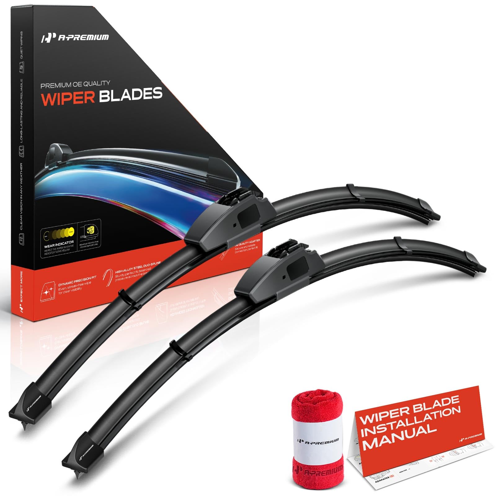 A-Premium 21" & 21" Windshield Wiper Blades with Wear Indicator & Towel - Compatible with Jeep Grand Cherokee 1999-2010, Patriot 2007-2017 - Pack of 2