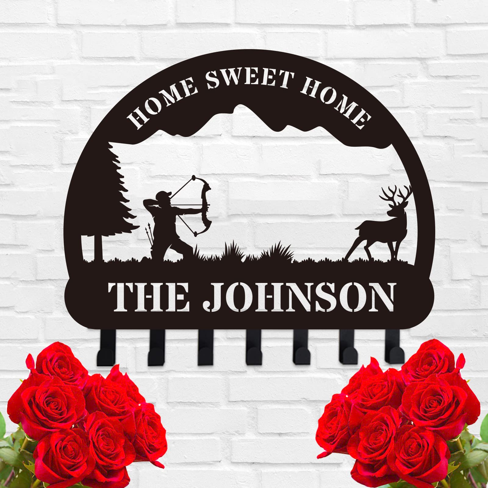 efcustomgifts Personalized Hunting Deer Key Holder for Wall, Personalized Key Holder with Family Name, Key Hooks for Wall, Wall Key Holder, Key Rack, Towel Hooks,Gifts for Mom Nana Sister(12''-24'')