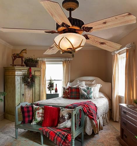 Miniatura 3 de Ventilador de techo de 52 pulgadas con control remoto de luces, ventilador de techo rústico para ventilador de techo interior y exterior, ventilador