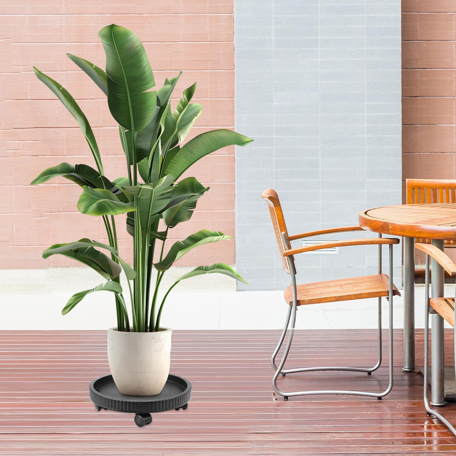 Pflanzenroller Rund 40cm Blumentopf Untersetzer mit Rollen Blumenroller Schwarz Schwerlastbereich Pflanzroller mit 360° Räder für Blumentöpfe & Blumenkübel - Indoor & Outdoor Gefäßroller