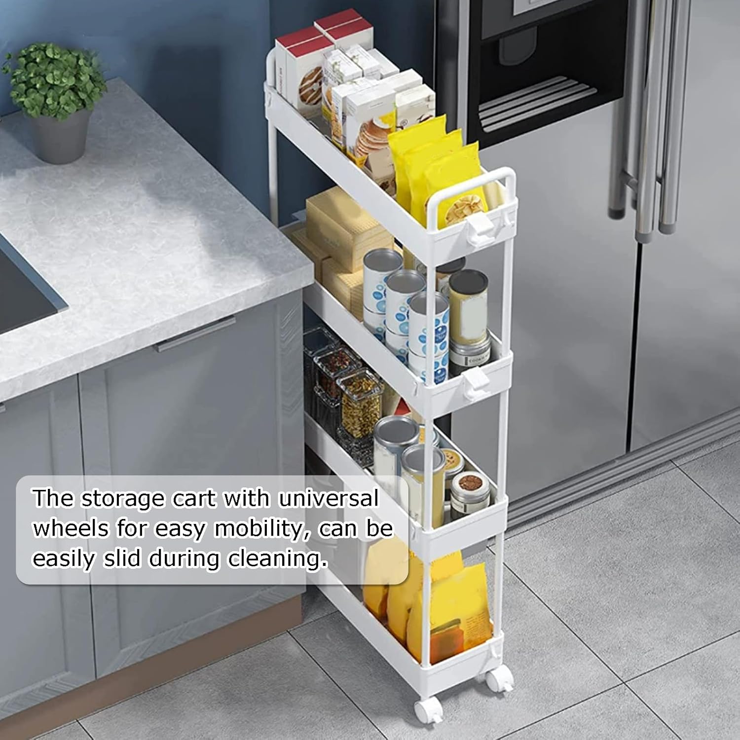 Home Storage Trolley, Utility Bathroom Kitchen Mobile Cart Office Unit Rolling Organizer Shelf with Wheel and Handle,Black,3 Tier