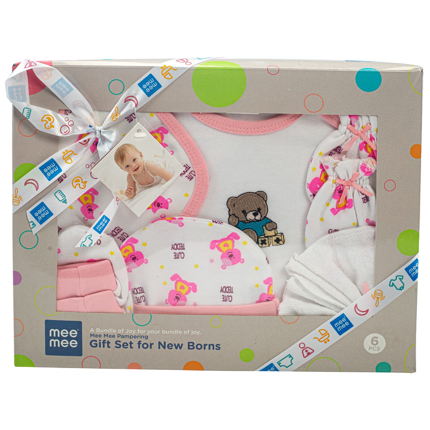 Mee Mee New Born Baby Gift Set | Soft Cotton Clothing Essentials for Infants/Baby Girls, Boys | Baby Shower Clothing Hamper (5 Pieces, Pink)| Ideal Gift for New Born Baby-picture-26