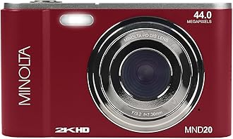 MND20 44MP Digital Camera – 2.7K Ultra HD Video, 16X Digital Zoom, Anti-Shake Stabilization, Time Lapse, Face Detection, 2.9-inch LCD Display – Lightweight Compact Camera (Red)