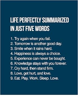 Life in 5 Words- Inspirational Wall Art Print, This Motivational Modern Wall Decor Print Makes Ideal Wall Art Decor For Living Room Decor, Office, Classroom and Life Lesson Gift, Unframed - 8x10”