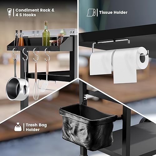 Miniatura 4 de NUUK Carrito de parrilla de 3 estantes para exteriores con parte superior de acero inoxidable  20 x 32 pulgadas soporte para horno de pizza móvil