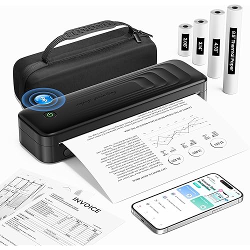 TATTMUSE Portable Printers Wireless for Travel, Bluetooth Inkless Thermal Printer Support 8.5" X 11" US Letter, Small Mobile Printer for Phone Laptop, with Carry Case & 4 Rolls Thermal Paper