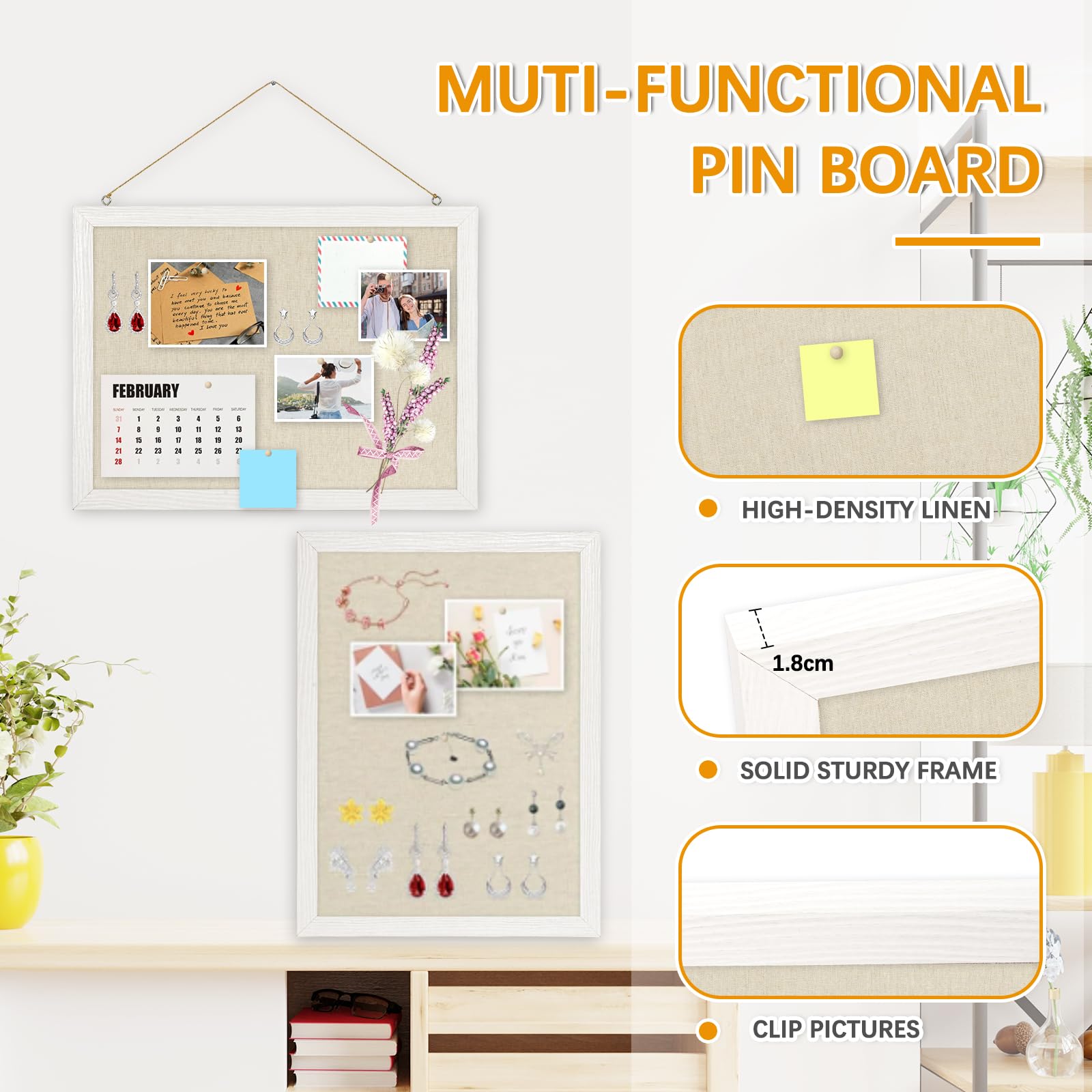DOLLAR BOSS Korktafel Pinnwand mit Leinen, doppelseitig, 2er-Pack, 30 x 40 cm, kleine Korktafeln für Wände, Holzrahmen, zum Aufhängen, kleine Pinnwand für Zuhause, Küche, Büro, 20 Reißzwecken