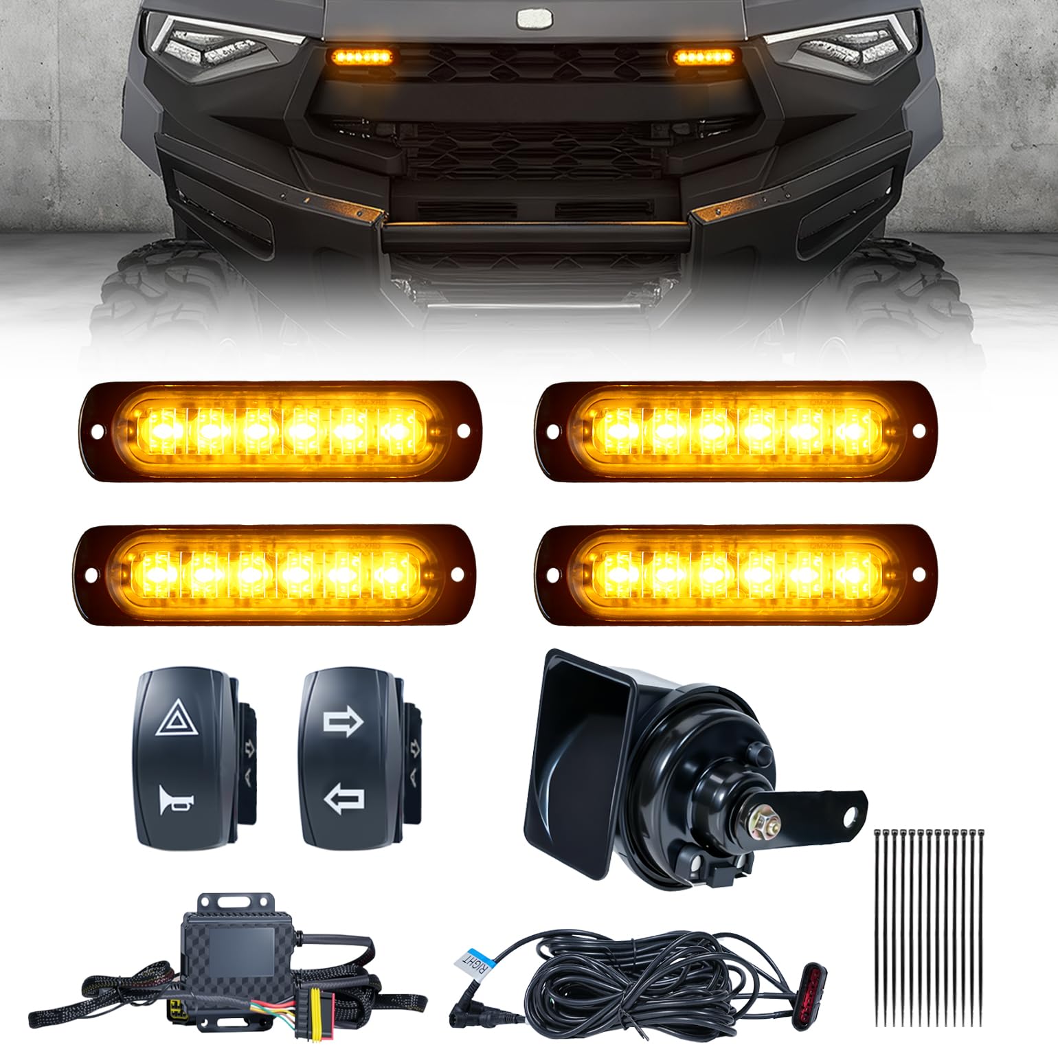 Photo 1 of BystralX UTV Turn Signal Kit with 110dB Horn, Plug and Play, Pre-Wired UTV ATV Blinker Kit with Rocker Switch, Universal Street Legal Turn Signals Kit Compatible with Polaris, Can-Am, Teryx, CFMOTO