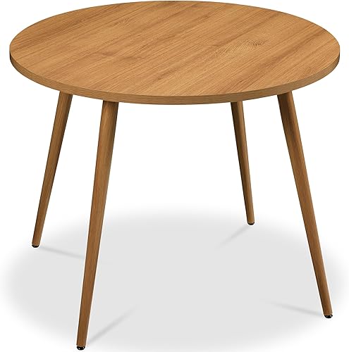 Best Choice Products Mesa de comedor redonda de 35.5 pulgadas para 4 con patas de acero con acabado de madera resistente, moderna de mediados de
