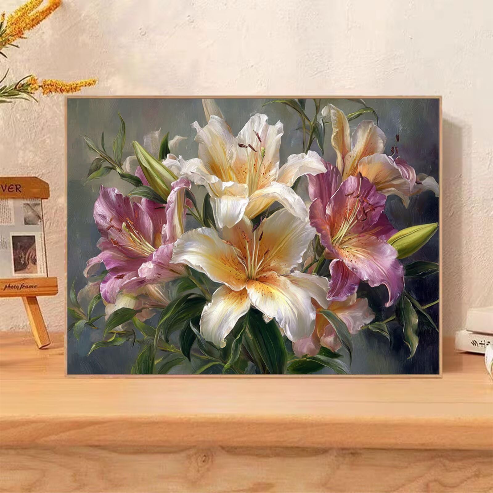 Kompletny zestaw do malowania diamentowego dla dorosłych, 5D diamentowa sztuka kryształowa sztuka, 60 x 90 cm DIY kryształowa mozaika z kryształem górskim na płótnie do dekoracji domu i relaksu, lilia