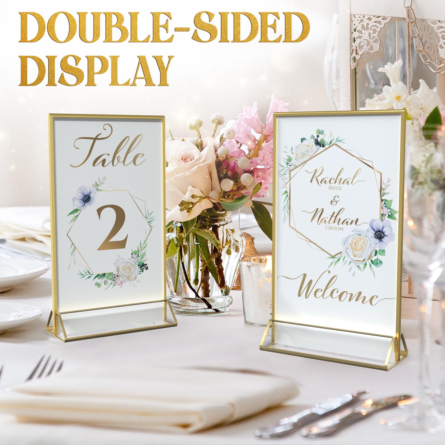 CertiFrame 5x7 Acrylic Sign Stands - 6 Pack Vertical Menu Holders - Wedding Table Numbers - Double-Sided Flyer Holders