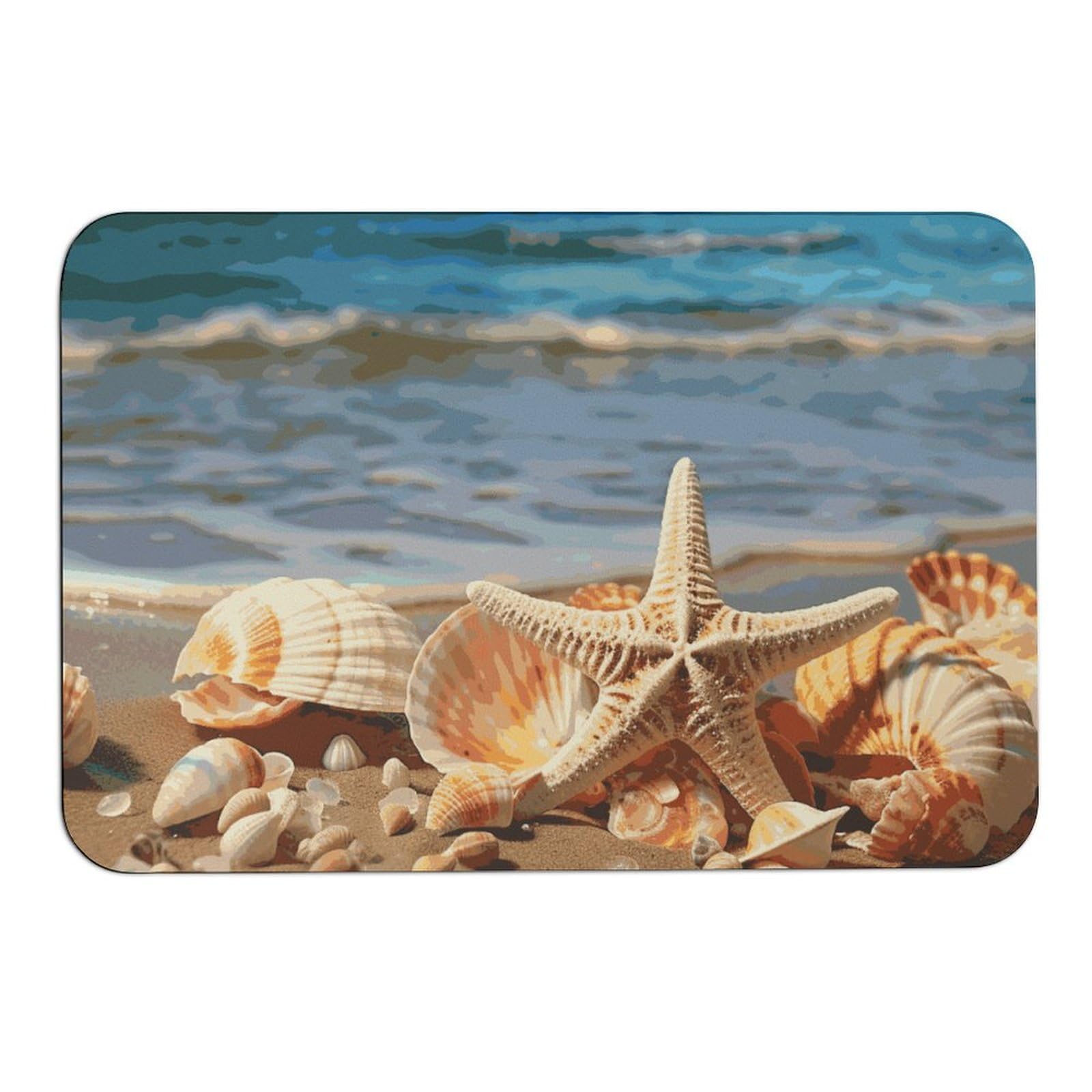Tapis de sol diatomée haut de gamme imprimé coquillages de plage 60x40 cm