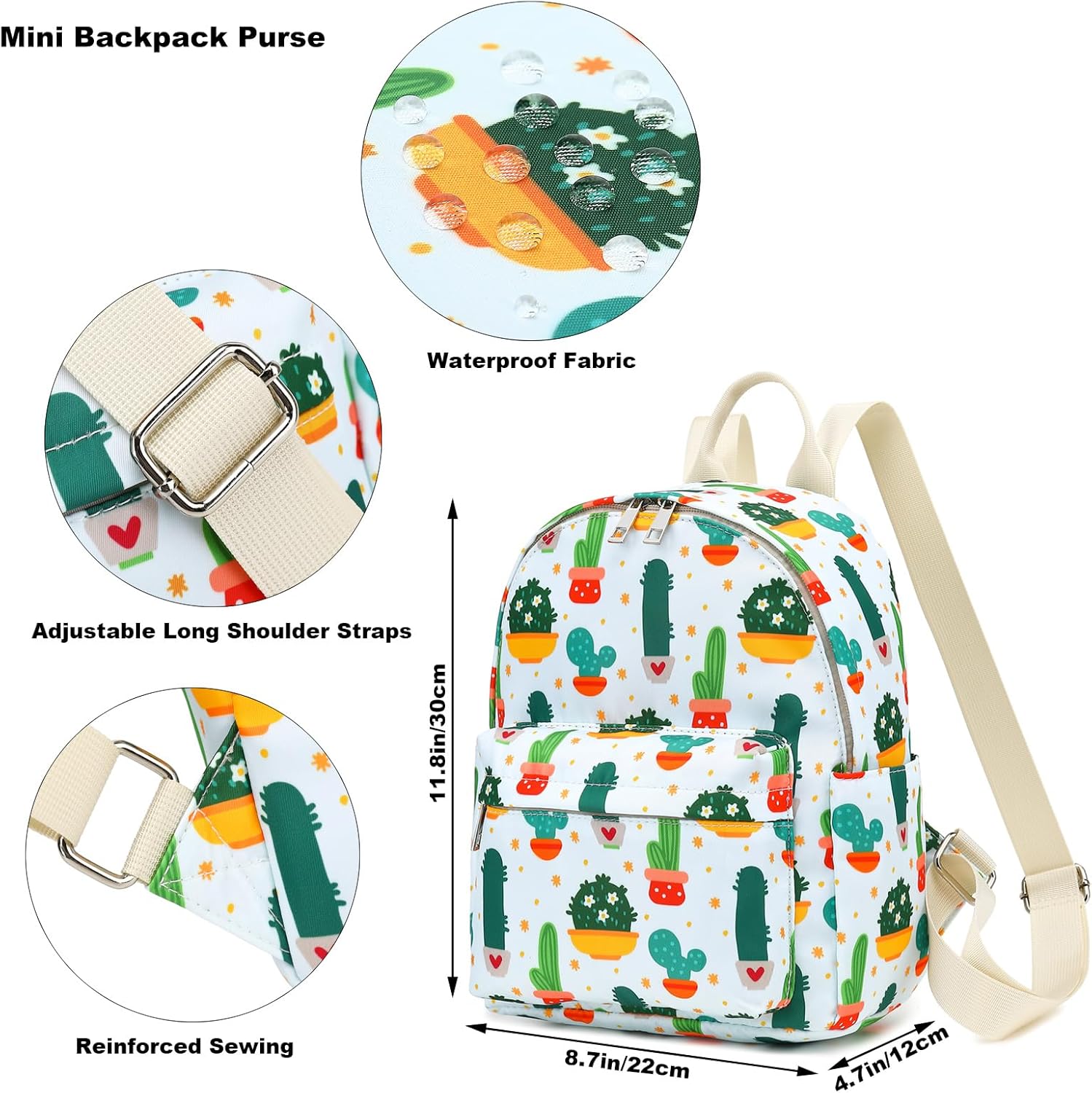 Cactus Mini Backpack for Women Girls, Small Backpack Purse for Teens Kids School Travel - Image 4