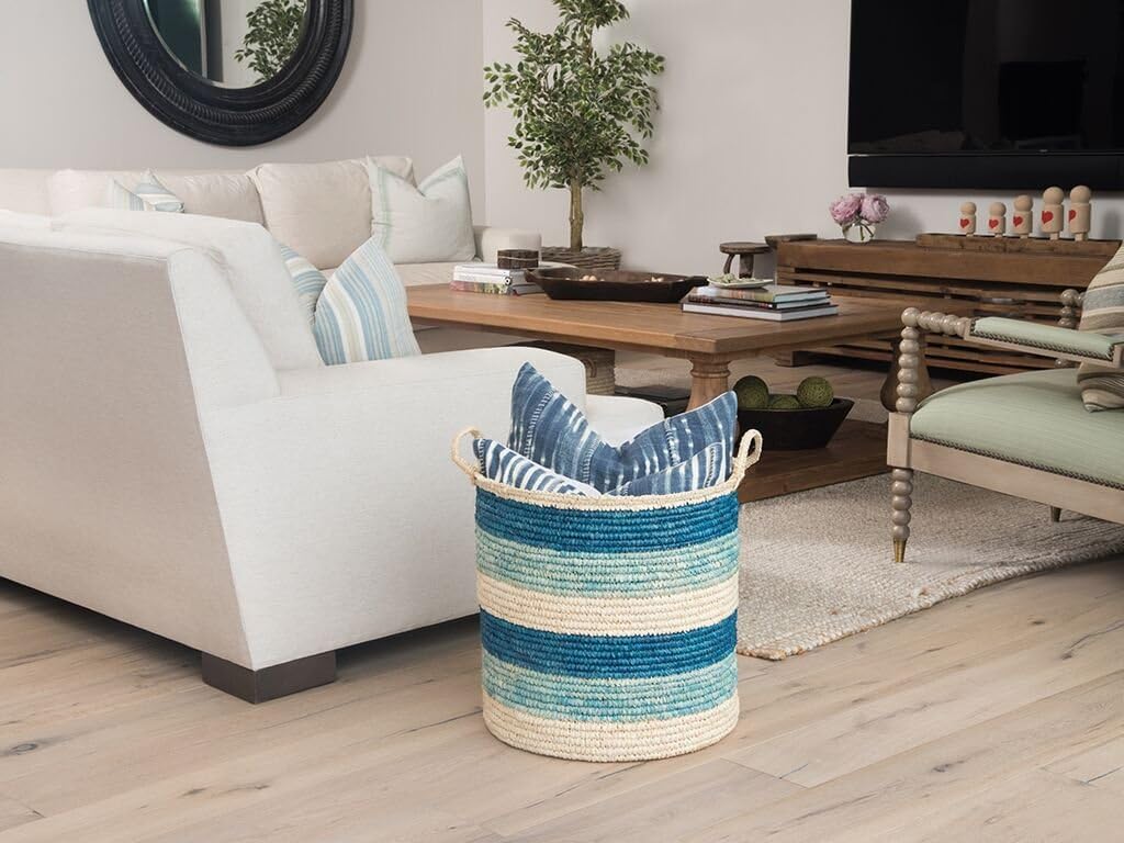 KOUBOO 1060111 Round Sisal Storge Basket with Handles, Teal & Navy Blue,Brown