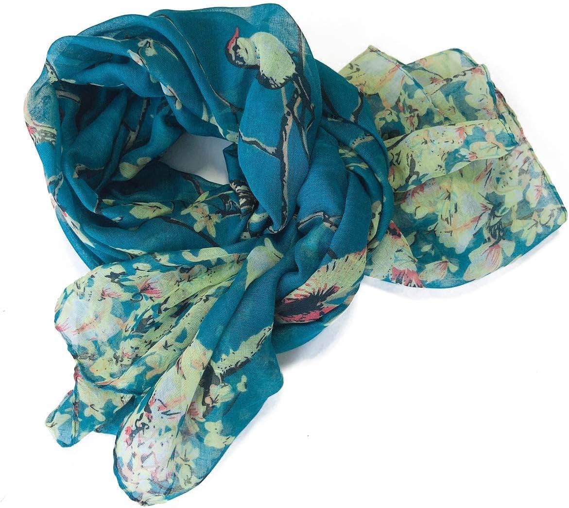 GERINLY Scarfs for Women Lightweight Floral Birds Print Cotton Scarves and Wraps for Spring Shawl Boho Scarf - Image 7