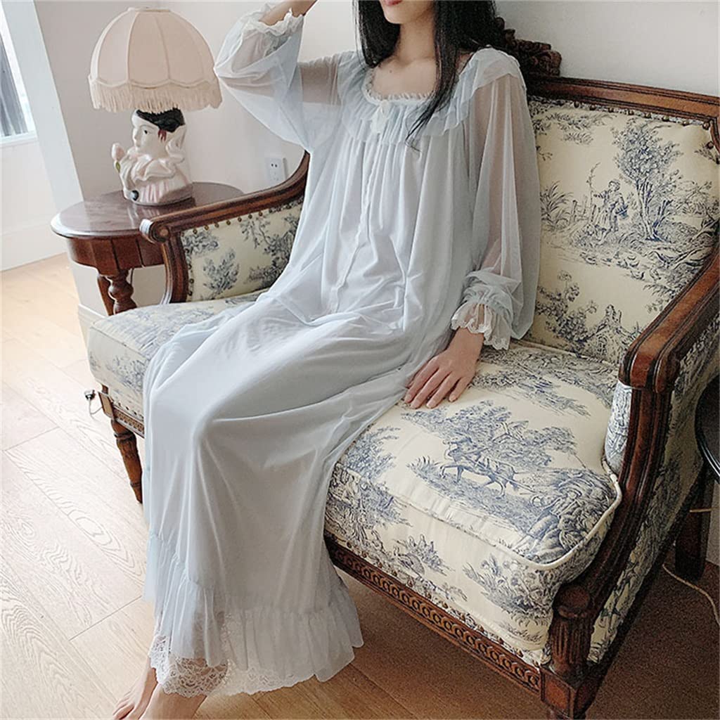 Abito da Notte da Donna a Manica Lunga Francese retrò Principessa Pizzo Ghiaccio Seta Pigiama Sexy Invernale Lungo Sciolto