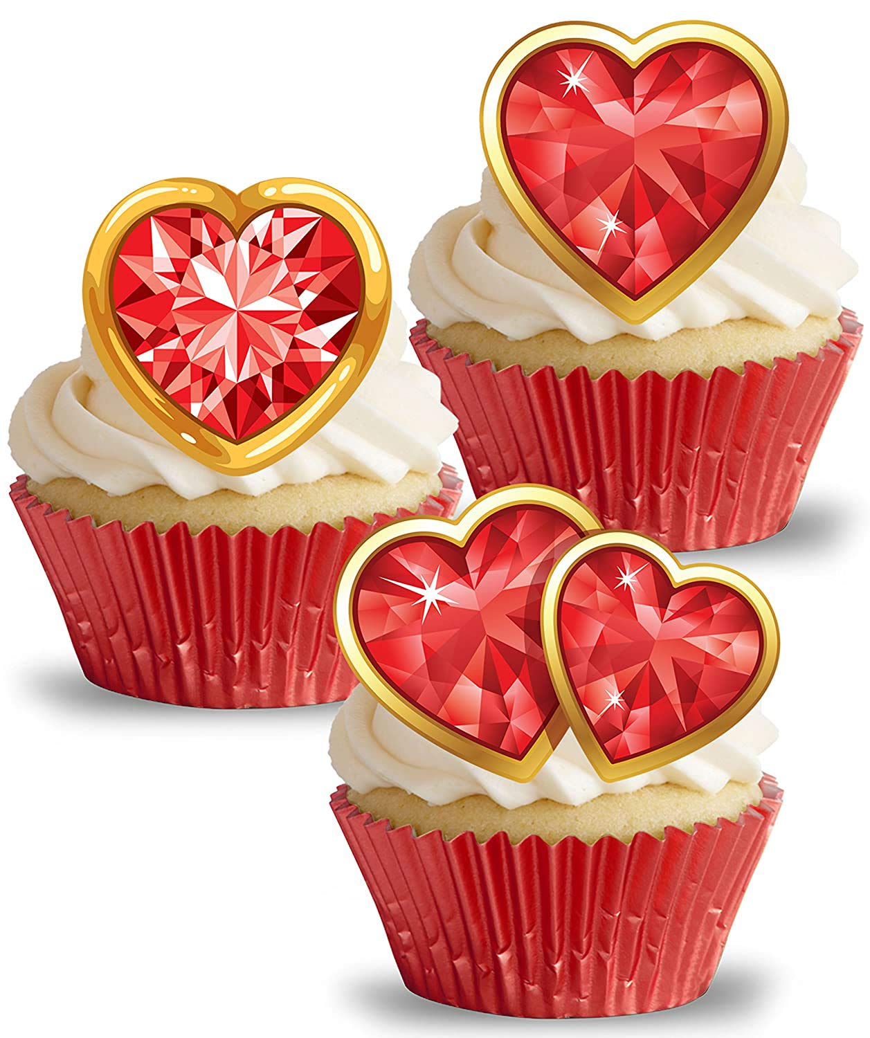 PRE-CUT RUBY LOVE HEARTS IV. EDIBLE RICE/WAFER PAPER CUPCAKE CAKE DESSERT TOPPERS ENGAGEMENT ANNIVERSARY WEDDING VALENTINE'S DAY PARTY DECORATIONS